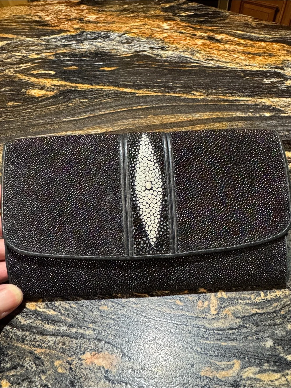 Black Stingray Leather Clutch Wallet - Women Accessories